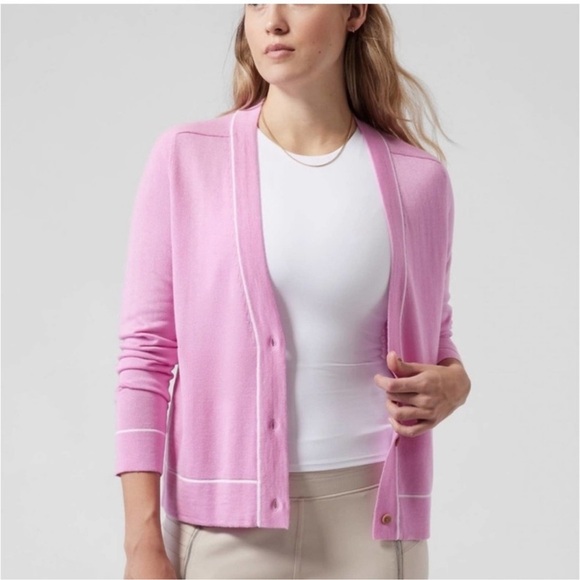 Athleta Lightweight Cardigan Sweater Quartz Pink Size Large - Picture 1 of 6